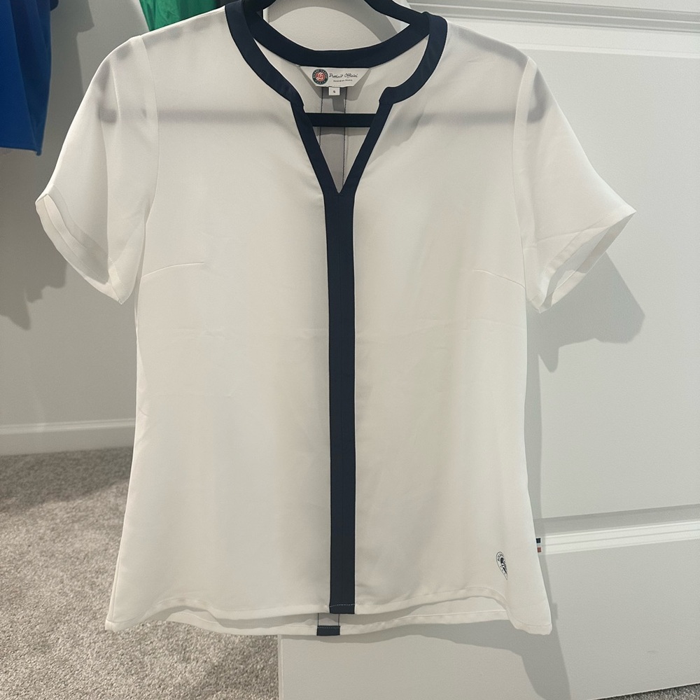 Women's White and Black Trim Top